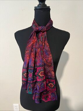 Vintage Liz Claiborne Paisley Scarf | Pink Purple Teal Boho Retro Neck Scarf